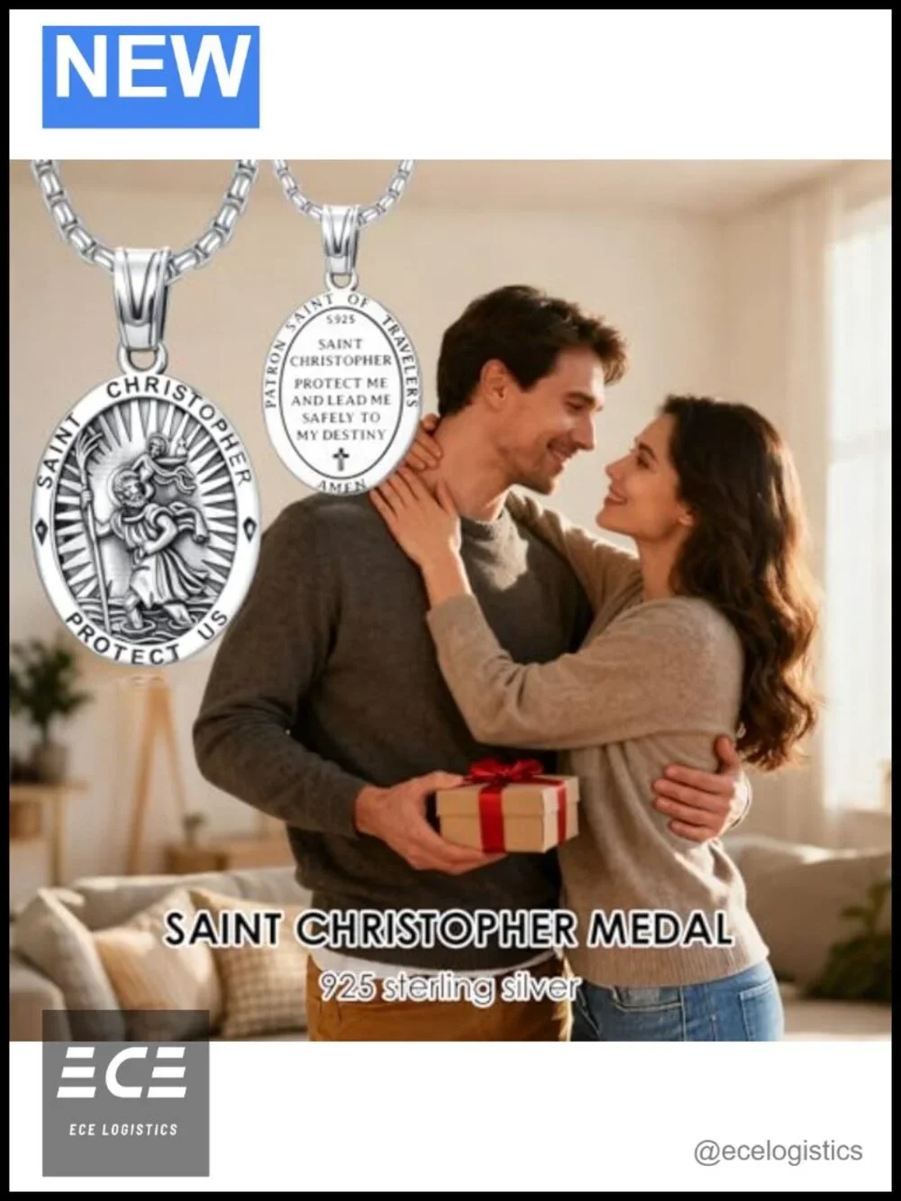 Sterling Silver Saint Christopher Medal Necklace Catholic Pendant 22